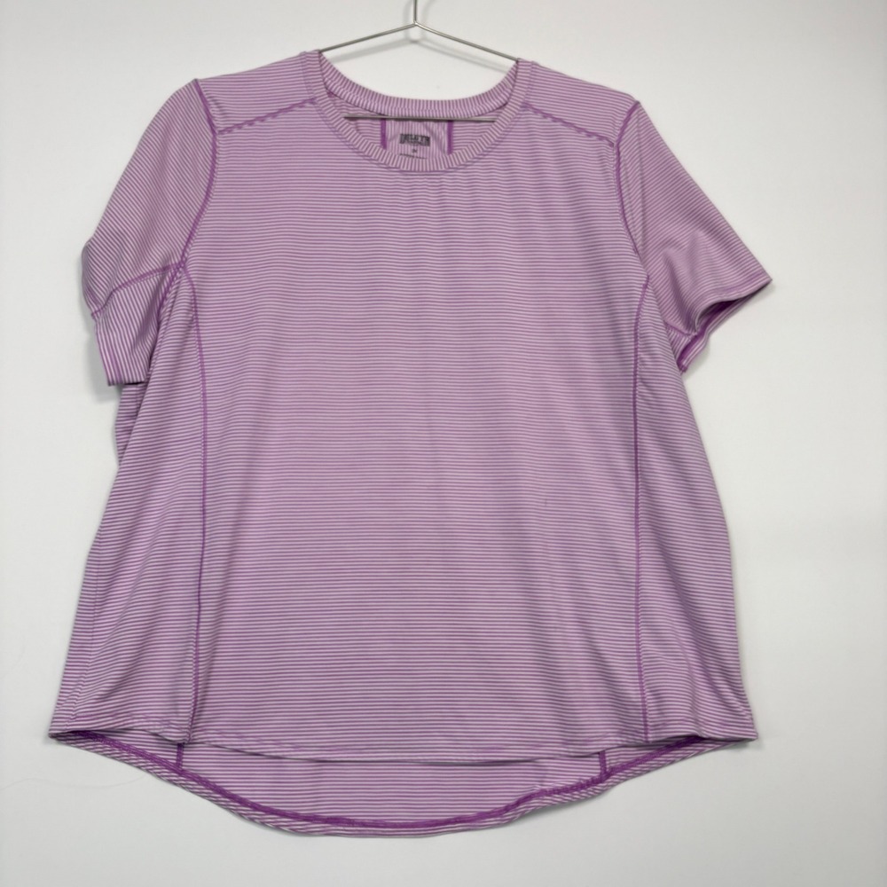 Duluth Trading Co Womens Tee 2X Purple Striped Short Sleeve Pocket 37336